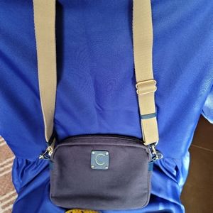 "C" Initial Blue Canvas Crossbody Bag